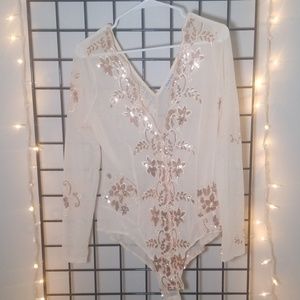Gold sequin long sleeve Mesh Bodysuit